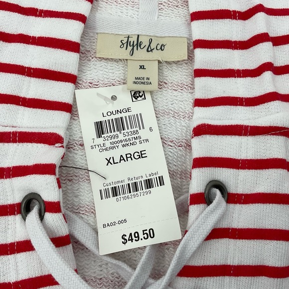 Style & Co. Women's Striped Lace Up Hoodie Red‎ Size XL NWT (P91) - Picture 6 of 7